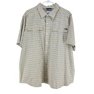 Columbia Vented Shirt Men's Sz XL Cream Plaid Omni Shade Short Sleeve